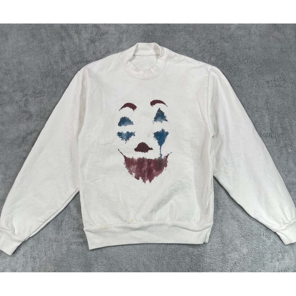 Joker Face Sweatshirt Mens Small Graphic Fleece Long Sleeve Crew Neck Pullover